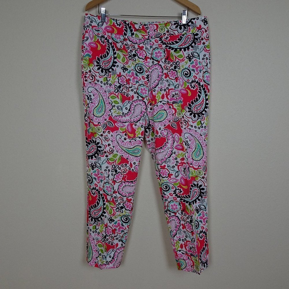 Pappagallo Paisley Pants Women's Size 14 Pink Colorful Spring Summer Stretch